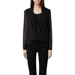 All Saints drape zipper 100% silk shirt / blouse